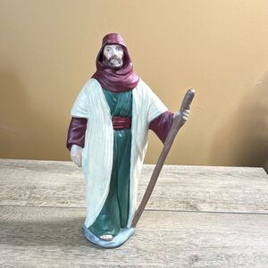 Hand-Painted Joseph Figurine in Green, Cream & Burgundy 3B